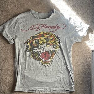 Ed Hardy Gray Tiger Graphic Tee